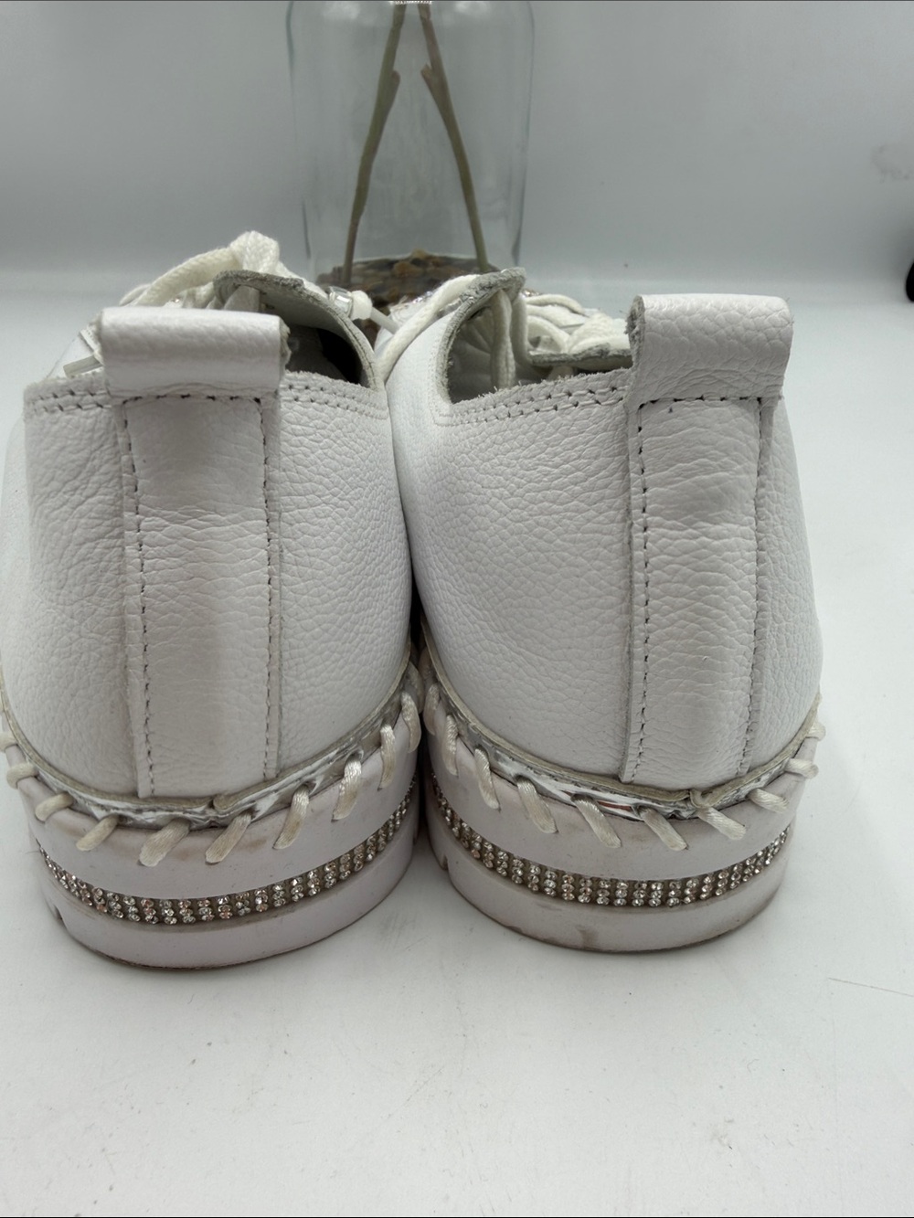 Women's White Crystal-Toe Leather Sneakers - Picture 7 of 12
